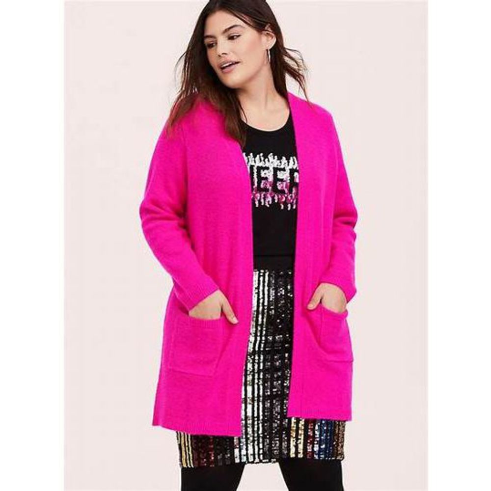 Torrid hot pink, longline, open cardigan, sweater, size 2 ￼
